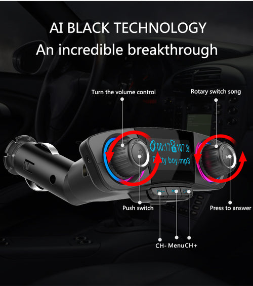 Bluetooth FM Transmitter Car Charger - Wireless Radio Adapter with USB Port