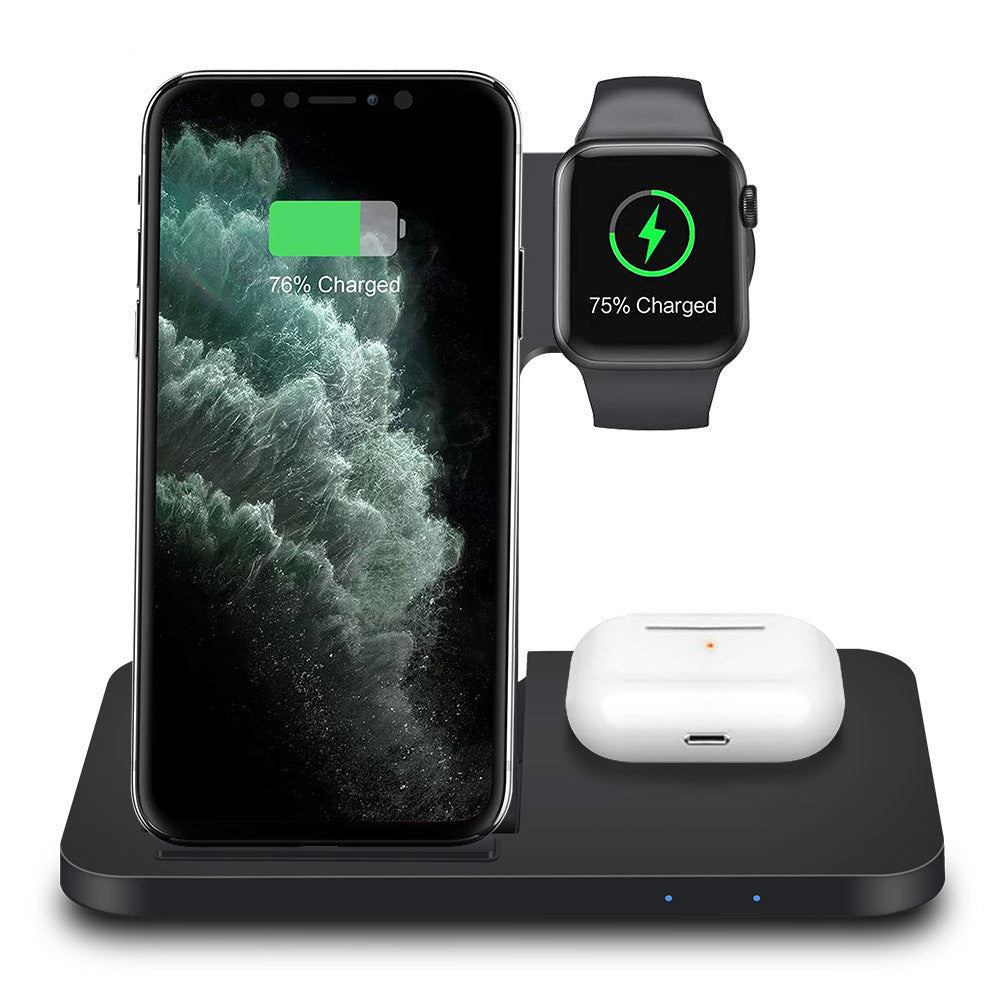 Foldable 3-in-1 Wireless Charger Stand - 15W Fast Charging Pad for Phone, Watch & Earbuds