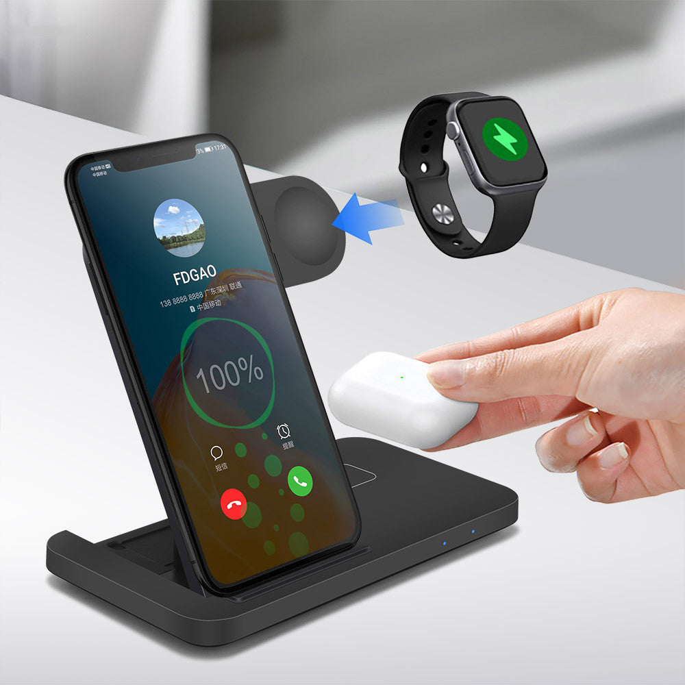 Foldable 3-in-1 Wireless Charger Stand - 15W Fast Charging Pad for Phone, Watch & Earbuds